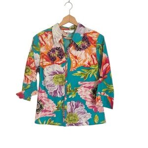 Rene Derhy Collection Womens Floral Sequin Button Front Top size M